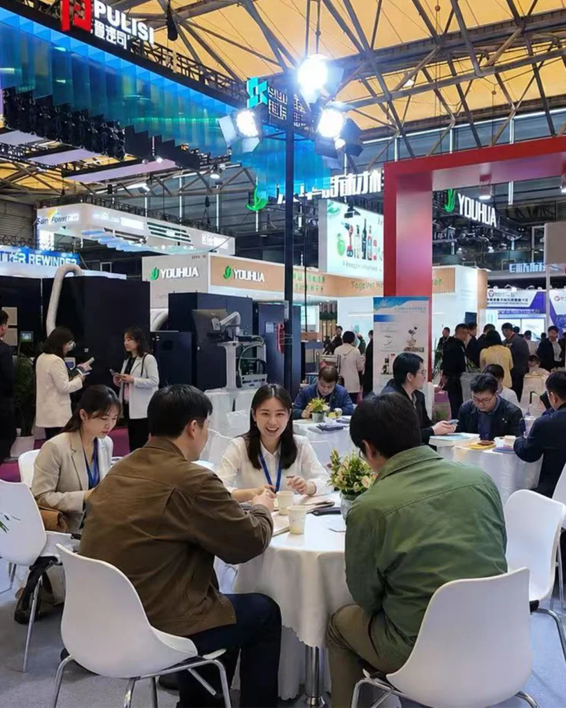 alt="Exhibition display of flexo label printing machine and die cutting converting equipment"