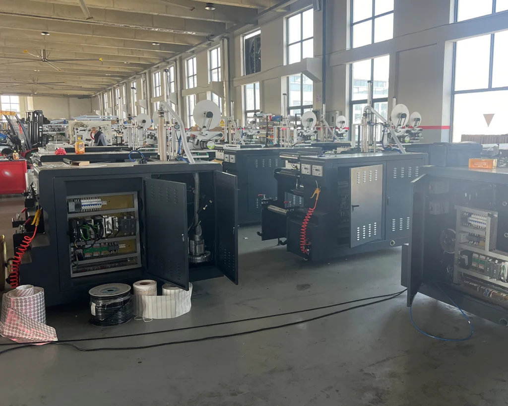 alt="Narrow web servo flexo label printing machine production line in our printing machinery workshop"