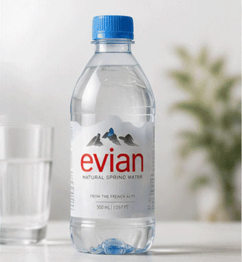 Beverage label applied to mineral water bottle