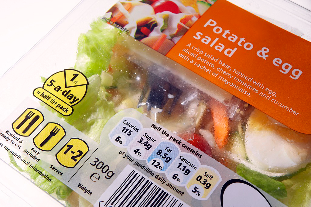 Flexographic printed food packaging labels on fresh produce