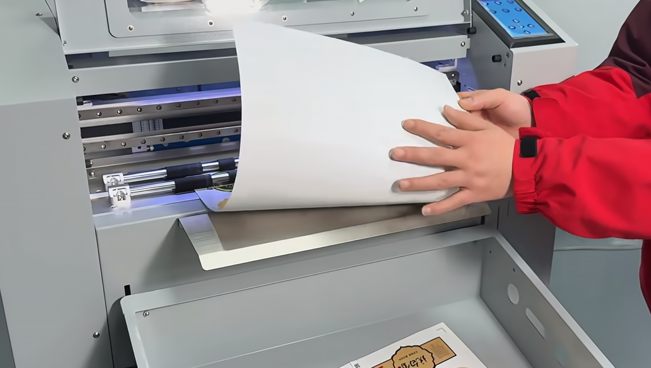 Reverse side of kiss-cut label sheet showing clean uncut backing — GGIN die cutting machine delivers precise depth control with no liner penetration