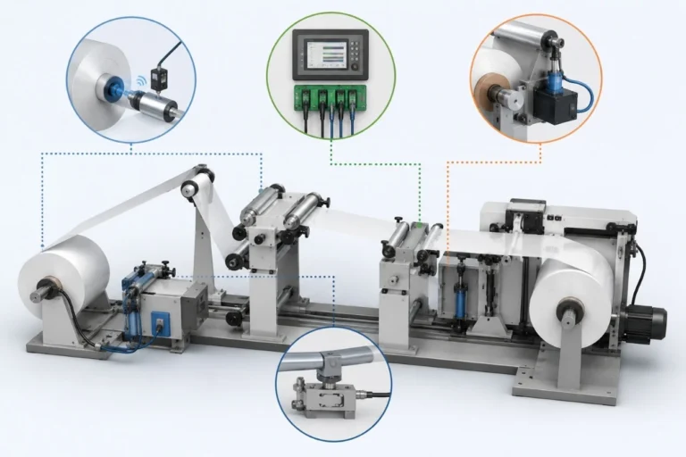 Rewinding tension control on a slitter rewinder machine