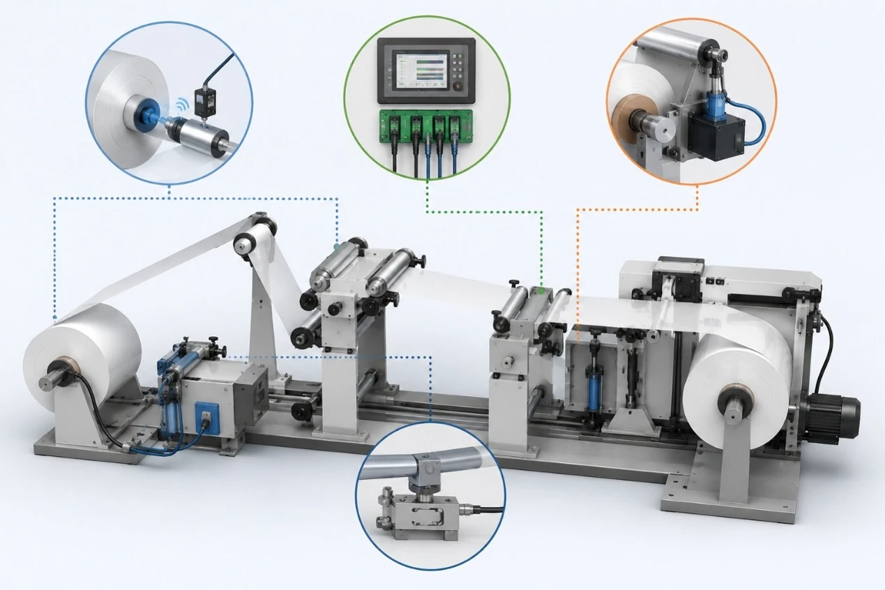 Rewinding tension control on a slitter rewinder machine